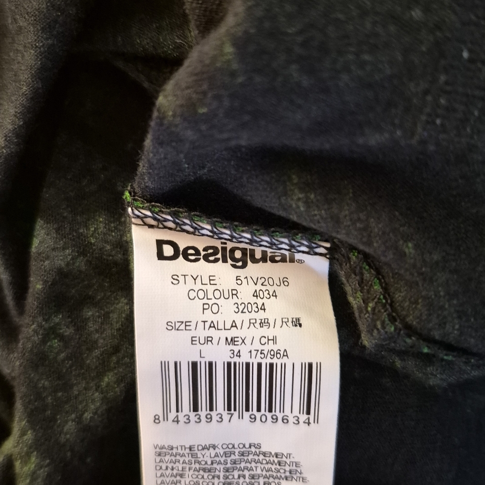 Desigual SAY SOMETHING NICE Dress Palm Leaf Print Sleeveless Black and Green L - Picture 7 of 8